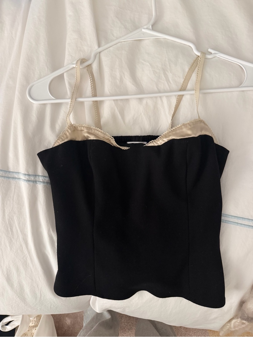 Reformation Black Cami with Cream Trim